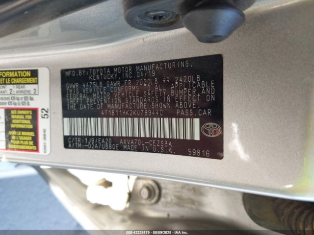 4T1B11HK2KU789440 Toyota CAMRY SE