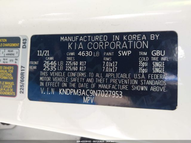 KNDPM3AC9N7027953 KIA Sportage Lx