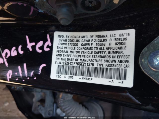 19XFC1F76GE211376 Honda Civic Ex-l