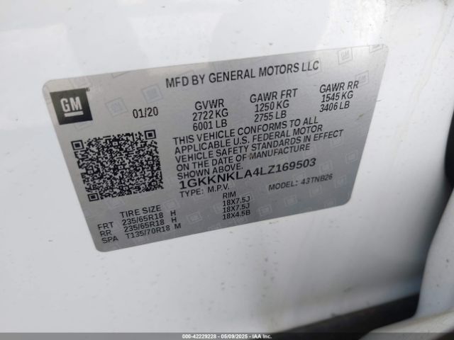 1GKKNKLA4LZ169503 GMC Acadia Fwd Sle