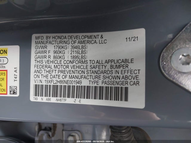 19XFL2H86NE001949 Honda k20c2