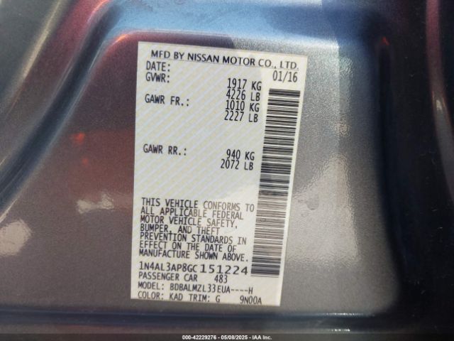 1N4AL3AP8GC151224 Nissan Altima 2.5 Sv