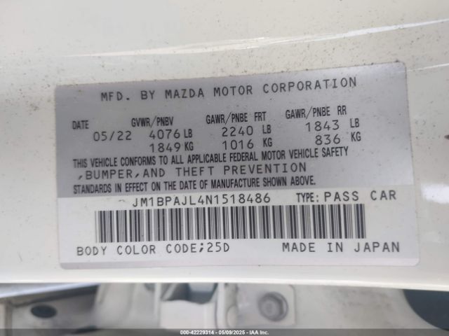 JM1BPAJL4N1518486 Mazda Mazda3 2.5 S
