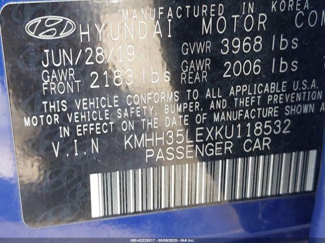 KMHH35LEXKU118532 Hyundai ELANTRA GT