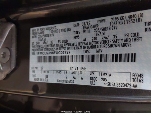 1FMCU9J98FUC05727 Ford Escape Titanium