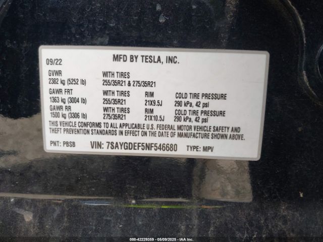 7SAYGDEF5NF546680 Tesla Model Y Performance Dual Motor All-wheel Drive