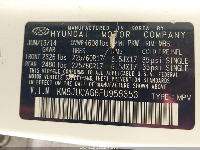 KM8JUCAG6FU958353 Hyundai TUCSON SE