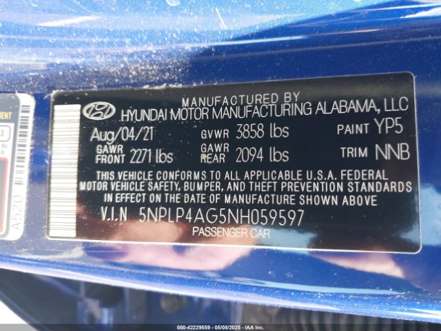 5NPLP4AG5NH059597 Hyundai mpi nu pe