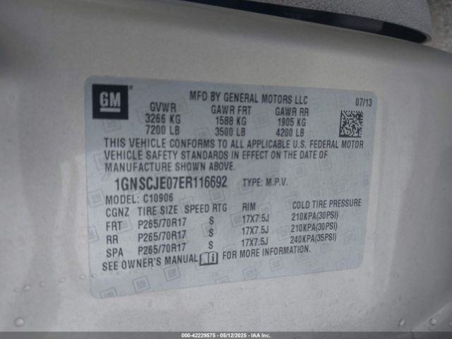 1GNSCJE07ER116692 Chevrolet Suburban 1500 Lt