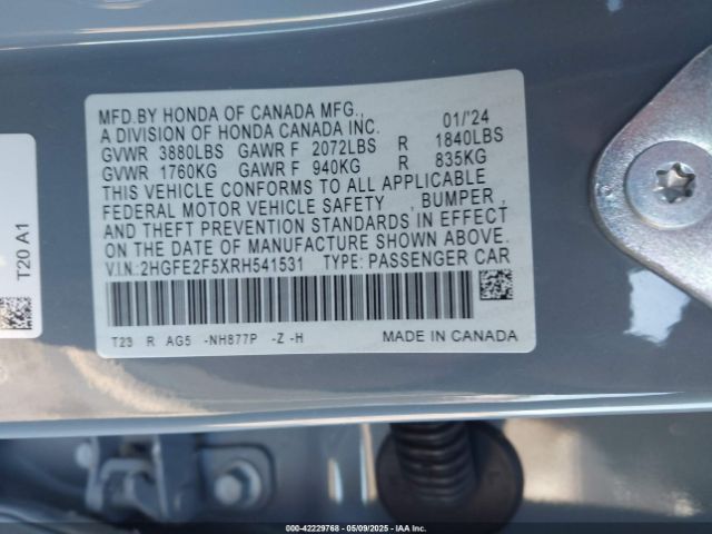 2024 HONDA CIVIC 2HGFE2F5XRH541531 Photo 8