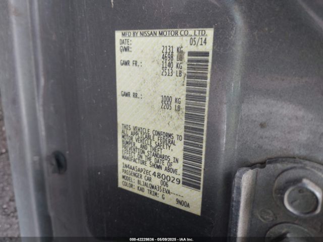 1N4AA5AP2EC480029 Nissan Maxima 3.5 S/3.5 Sv