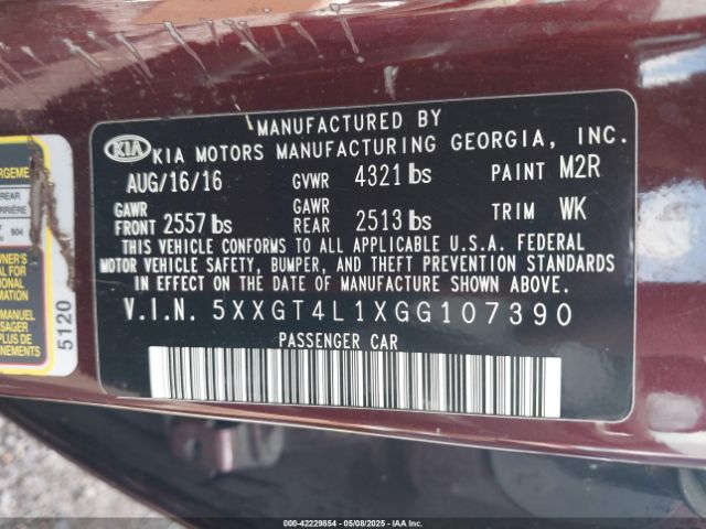 5XXGT4L1XGG107390 KIA Optima Lx Turbo