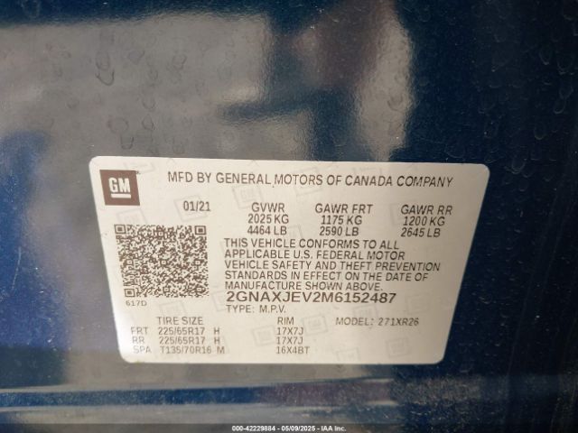 2GNAXJEV2M6152487 Chevrolet Equinox Fwd 2fl
