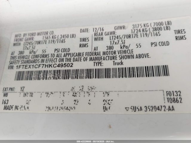 1FTEX1CF7HKC49502 Ford F-150 Xl