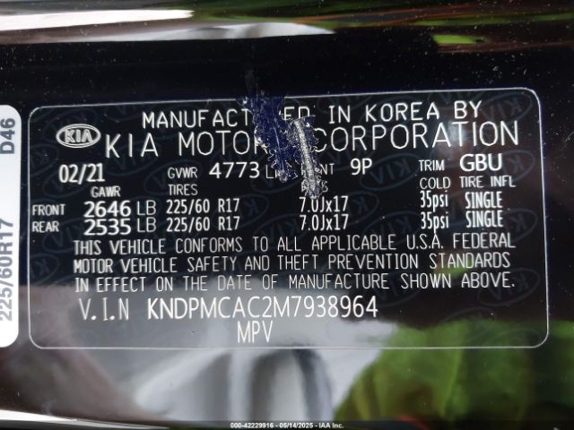 KNDPMCAC2M7938964 KIA Sportage Lx