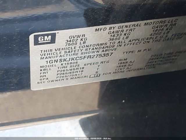 1GNSKJKC5FR275357 Chevrolet Suburban 1500 Lt
