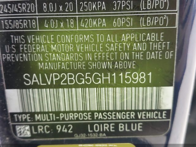 SALVP2BG5GH115981 Land Rover Range Rover Evoque Se/se Premium