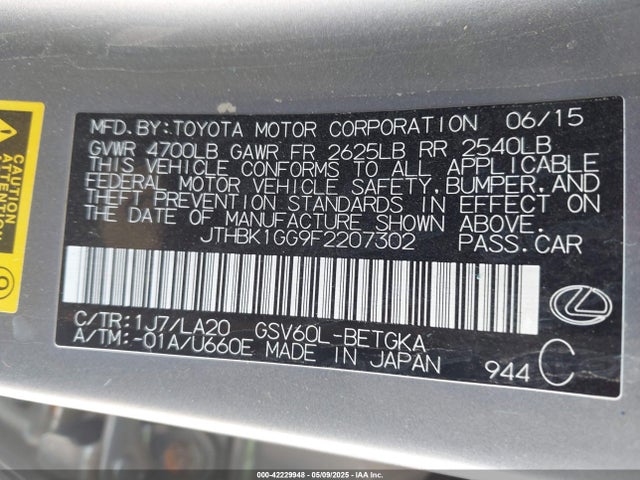 Lexus 2gr-fe 2015 JTHBK1GG9F2207302 Image 9