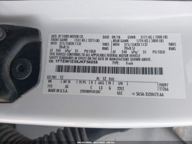 1FTEW1E58JKF56058 Ford F-150 Xl
