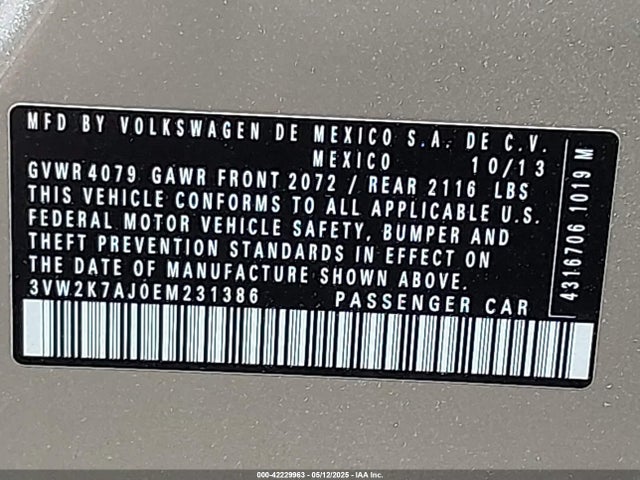 3VW2K7AJ0EM231386 Volkswagen Jetta 2.0l S