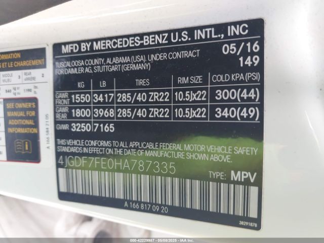 4JGDF7FE0HA787335 Mercedes-Benz Amg Gls 63 4matic