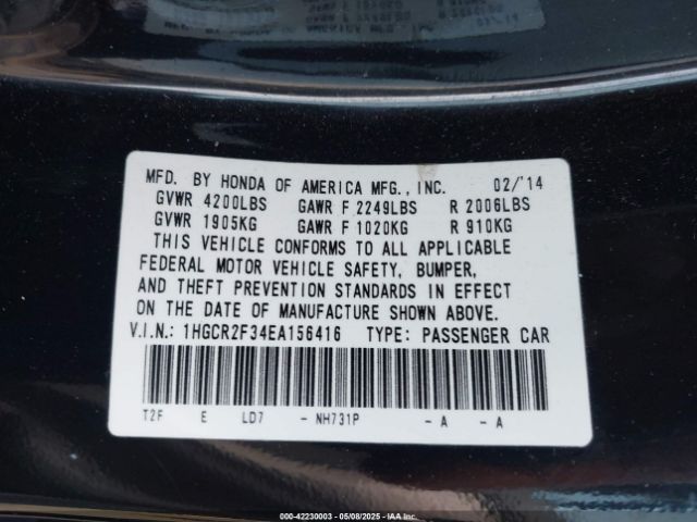 1HGCR2F34EA156416 Honda ACCORD LX
