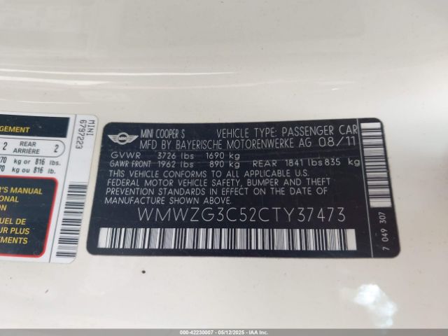 2012 MINI COOPER S CLUBMAN WMWZG3C52CTY37473 Photo 8