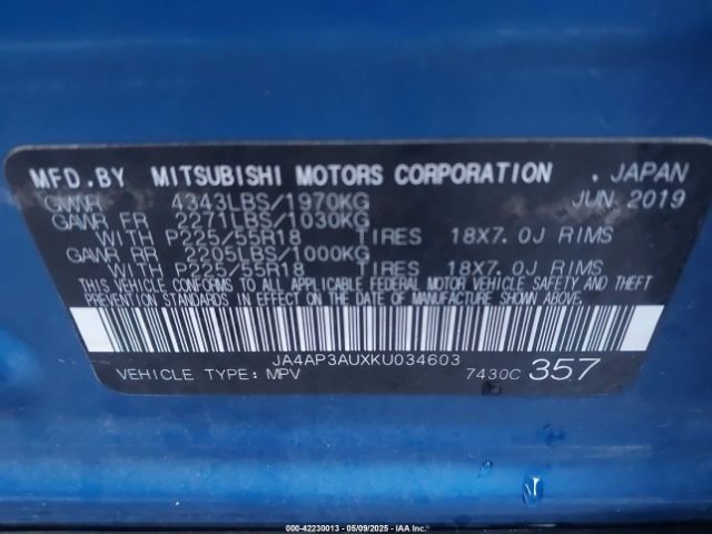 2019 MITSUBISHI OUTLANDER SPORT JA4AP3AUXKU034603 Photo 8