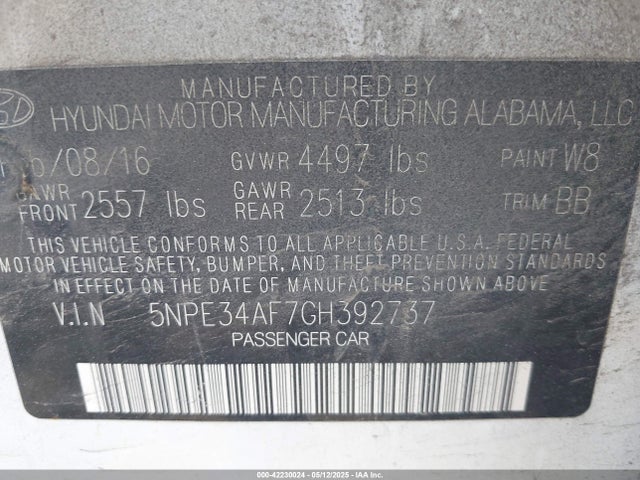 5NPE34AF7GH392737 Hyundai Sonata Sport