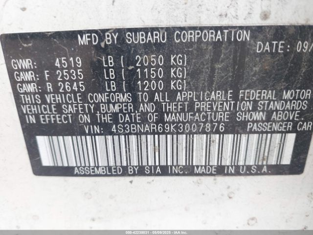 4S3BNAR69K3007876 Subaru Legacy 2.5i Sport
