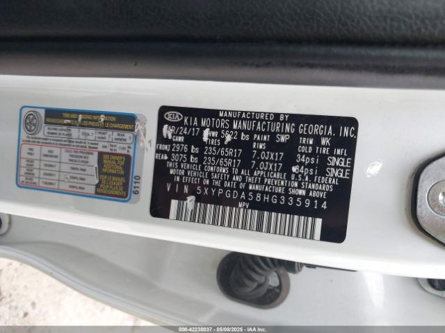 5XYPGDA58HG335914 KIA Sorento 3.3l Lx