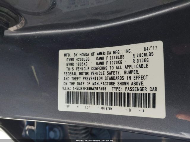 1HGCR2F38HA207596 Honda ACCORD LX