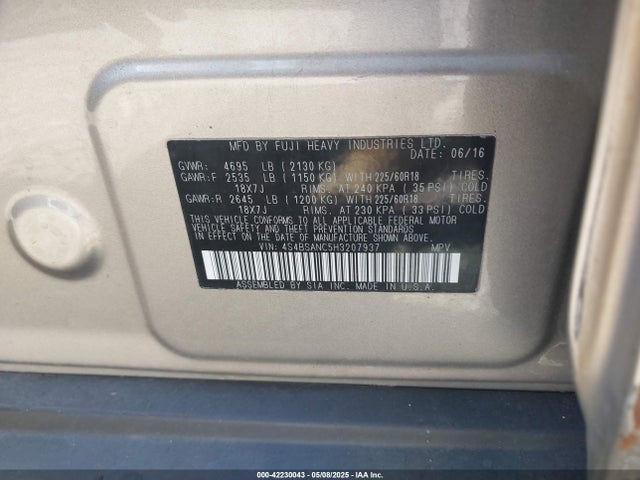 4S4BSANC5H3207937 Subaru Outback 2.5i Limited