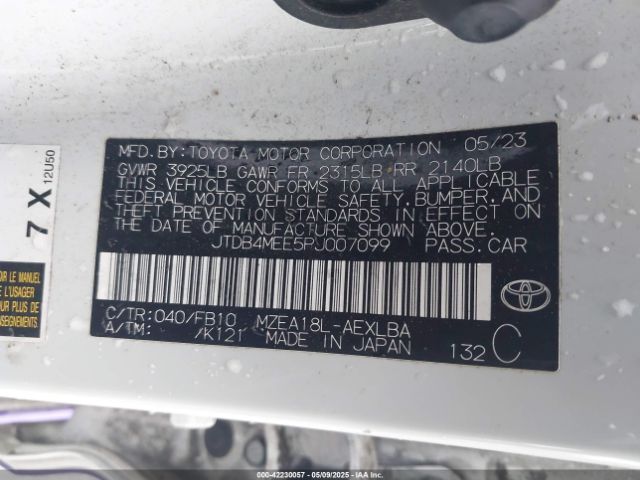 JTDB4MEE5PJ007099 Toyota COROLLA LE