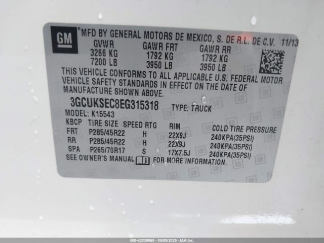 3GCUKSEC8EG315318 Chevrolet Silverado 1500 1lz