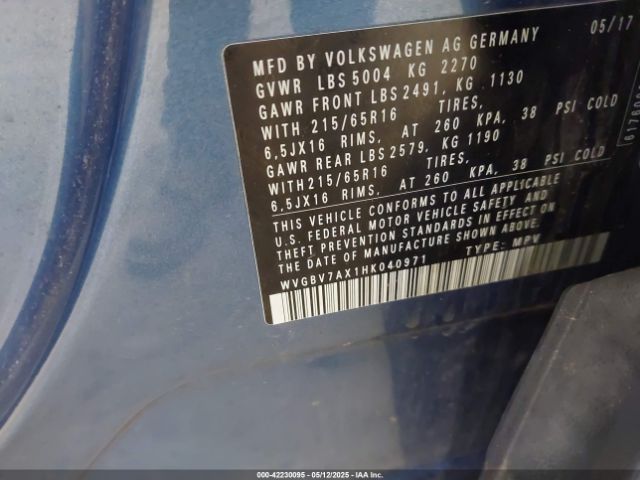 WVGBV7AX1HK040971 Volkswagen Tiguan 2.0t/2.0t S