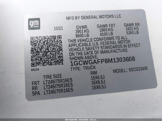 1GCWGAFP8M1303608 Chevrolet Express Cargo Rwd 2500 Regular Wheelbase Wt