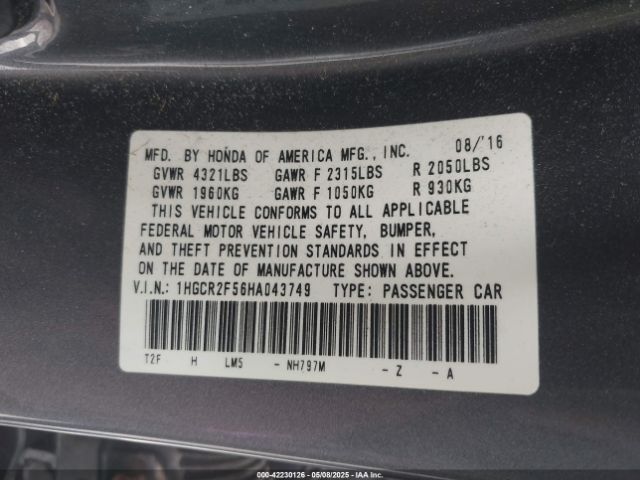 1HGCR2F56HA043749 Honda Accord Sport