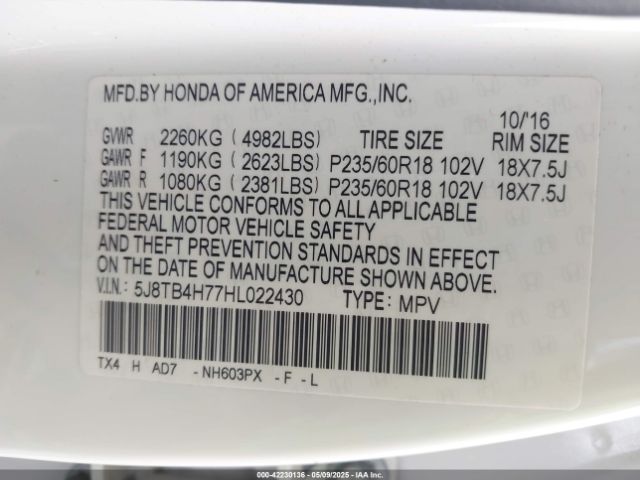 5J8TB4H77HL022430 Acura Rdx Advance Package