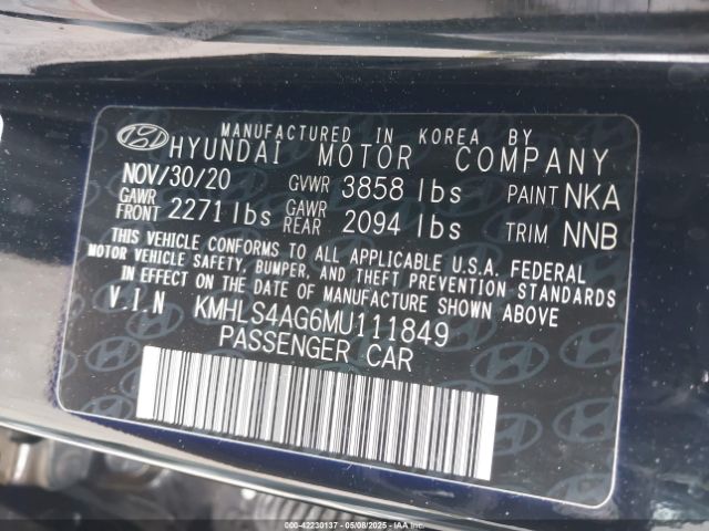 KMHLS4AG6MU111849 Hyundai ELANTRA SEL