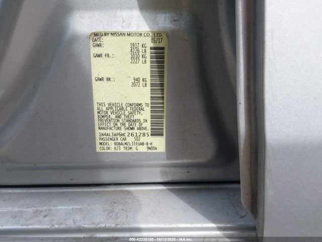 1N4AL3AP6HC261285 Nissan Altima 2.5 Sv