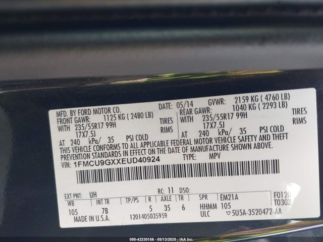 Ford ESCAPE SE 2014 1FMCU9GXXEUD40924 Image 9