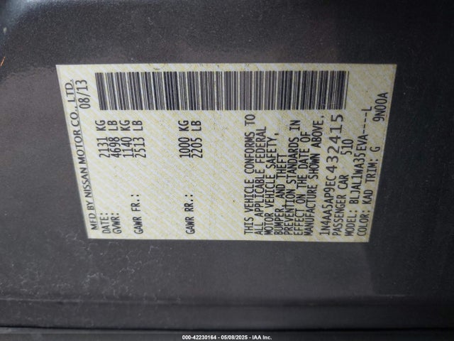 Nissan Maxima 3.5 Sv 2014 1N4AA5AP9EC432415 Image 9