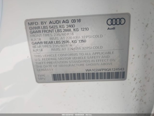 WA1C2AFP9GA124543 Audi Q5 2.0t Premium