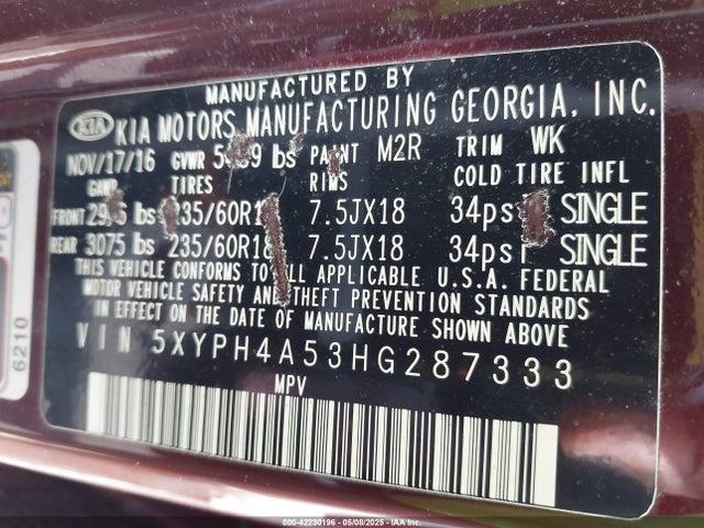 5XYPH4A53HG287333 KIA Sorento 3.3l Ex