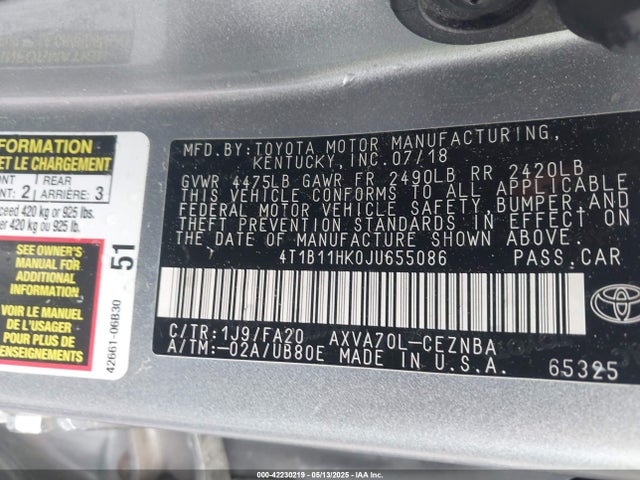 4T1B11HK0JU655086 Toyota CAMRY LE