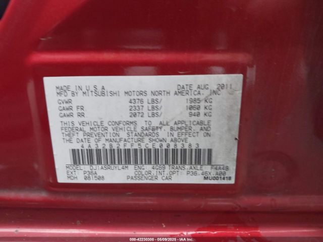 2012 MITSUBISHI GALANT 4A32B2FF5CE008383 Photo 8