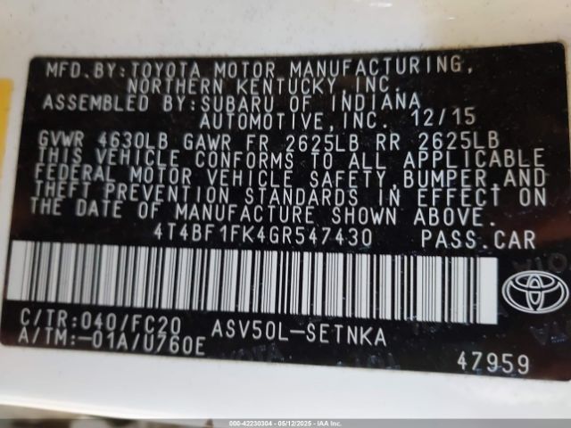 4T4BF1FK4GR547430 Toyota CAMRY LE