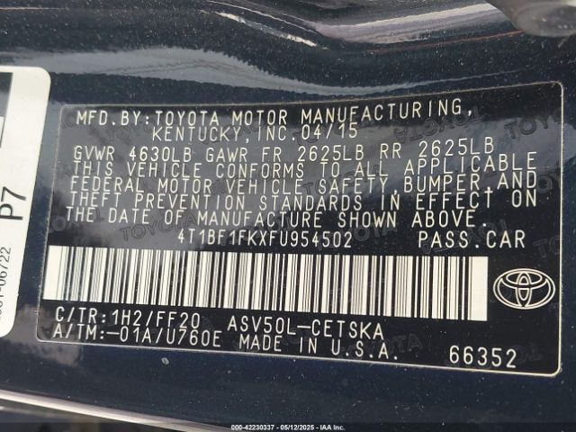 2015 TOYOTA CAMRY 4T1BF1FKXFU954502 Photo 8