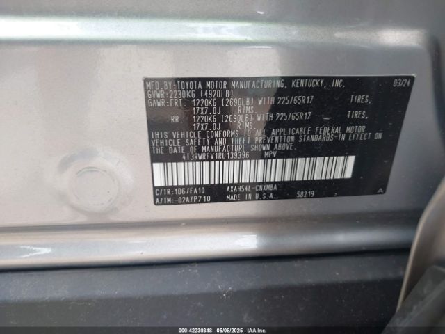 4T3RWRFV1RU139396 Toyota Rav4 Hybrid Xle